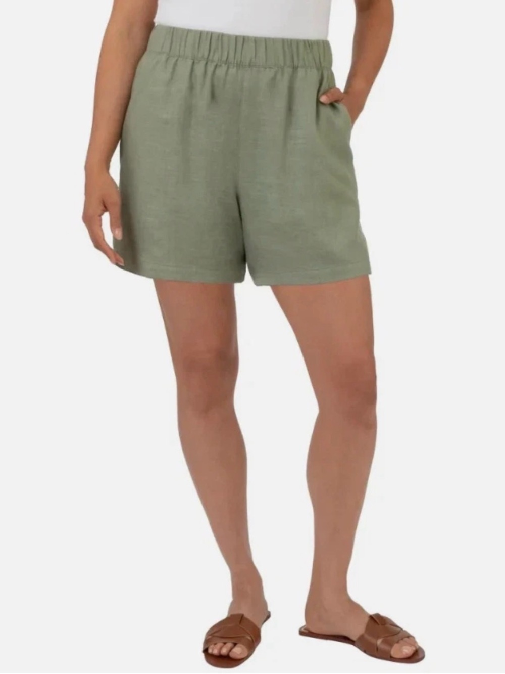 BLANK NYC Women's Casual Summer Shorts Size XX-LARGE Green Linen Blend Pull On